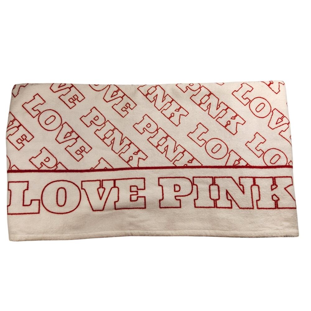 New Victoria's Secret LOVE PINK White and Red Logo Large Beach Towel